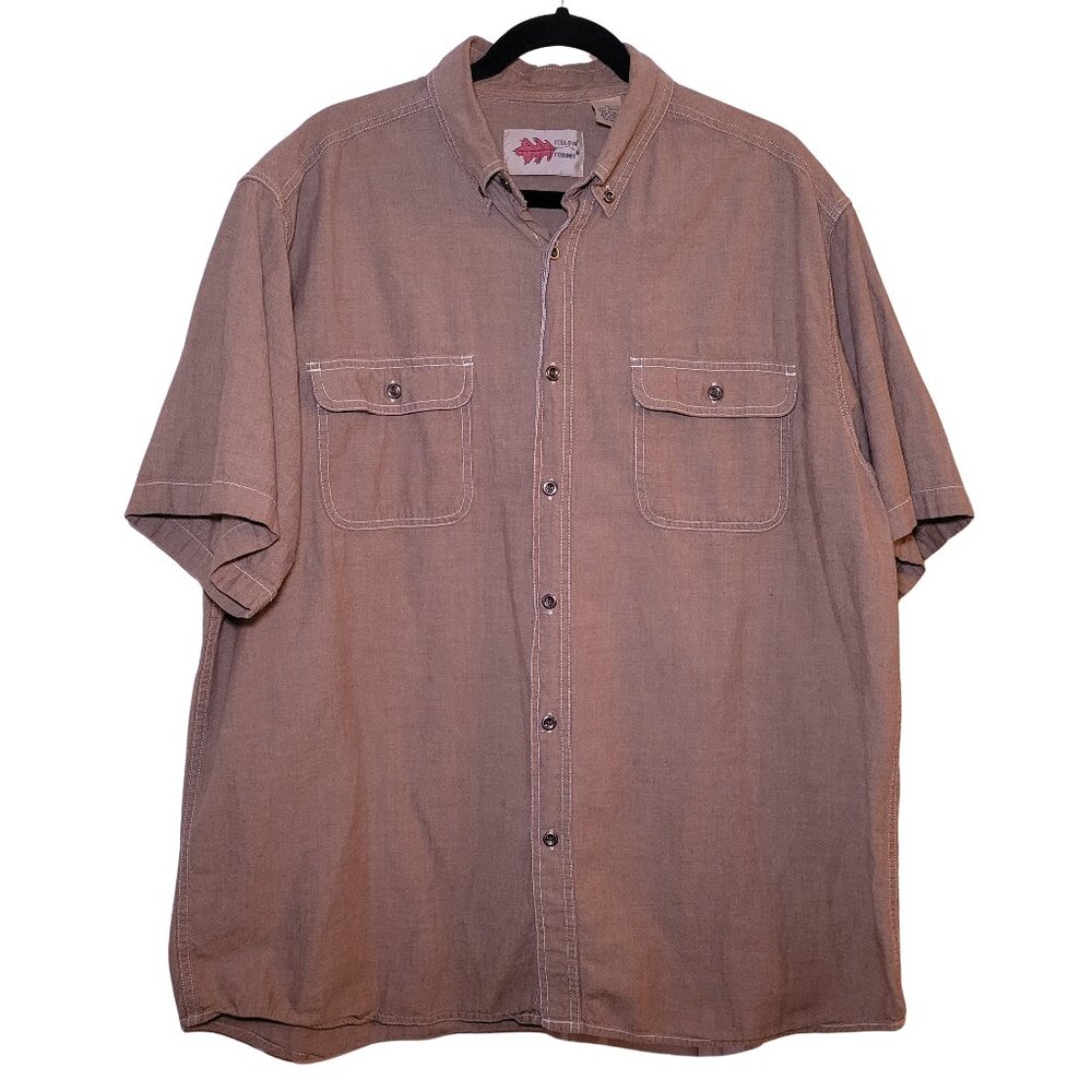 90s Vintage Field N' Forest Khaki 100% Cotton Button Down Shirt Short Sleeve, XL